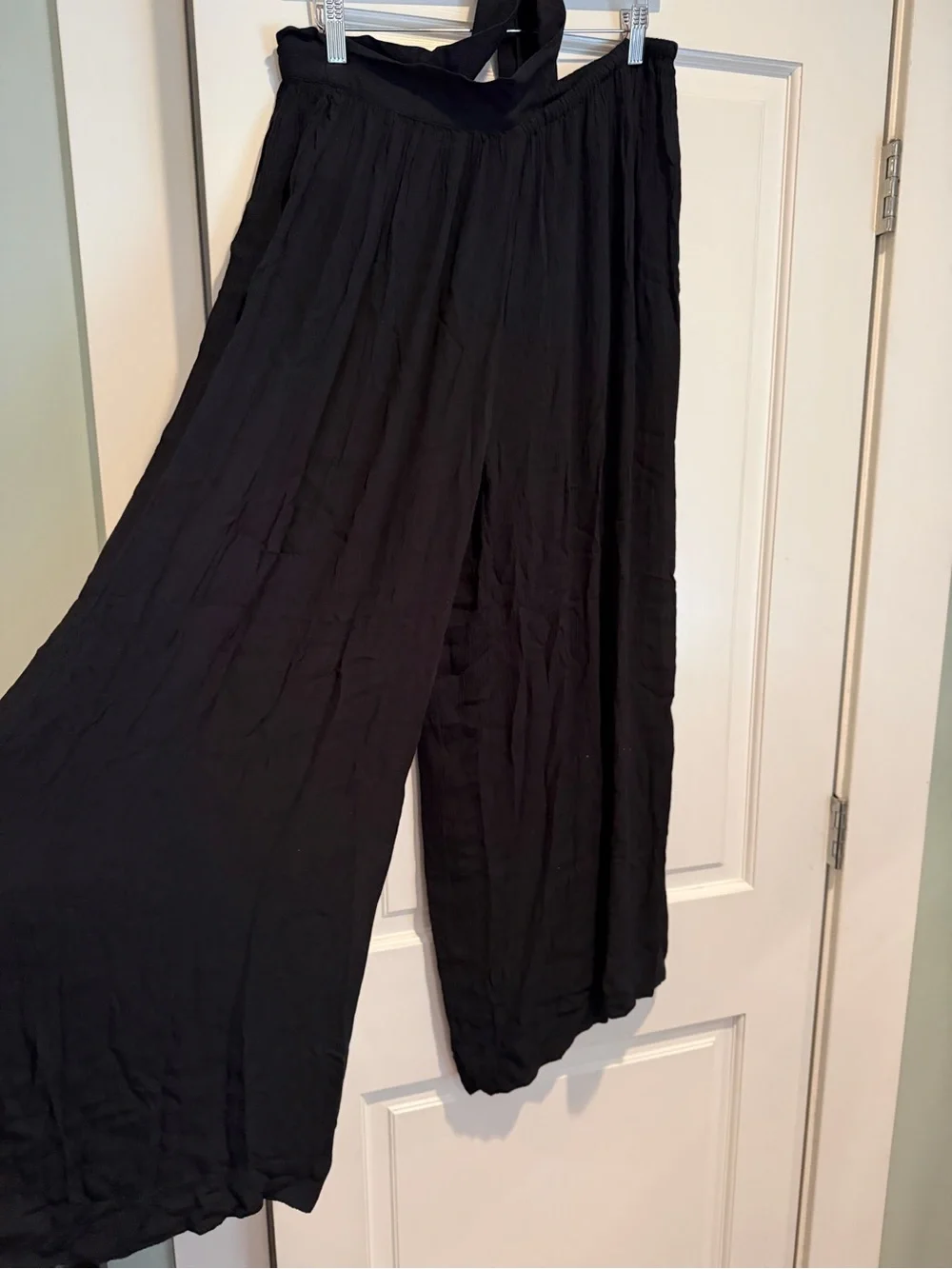Free People Black Wide-Leg Tie-Waist Pants